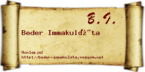 Beder Immakuláta névjegykártya